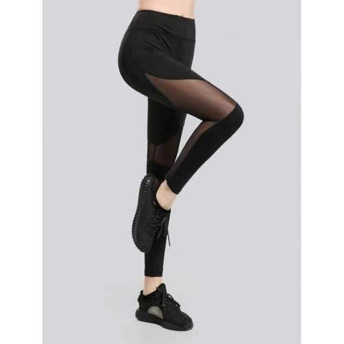 See Through Mesh Workout Leggings - Black L