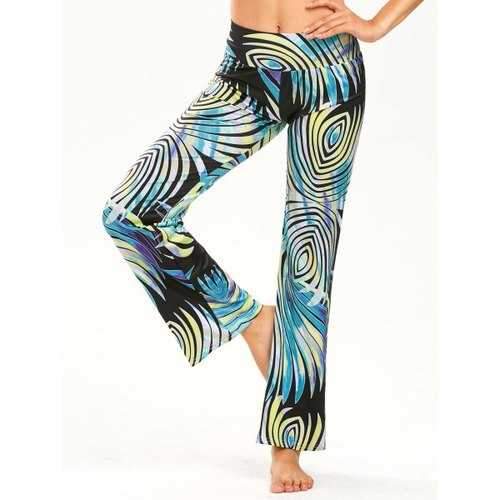 Print Elastic Wide Waistband Straight Pants - M