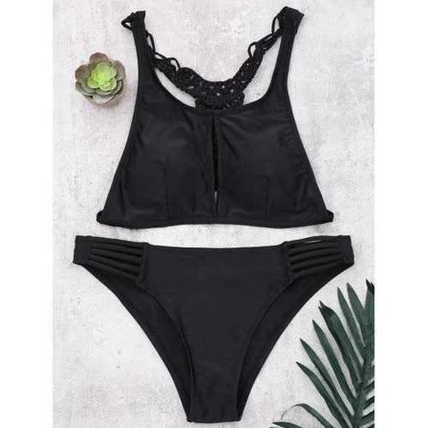 Racerback Braided Strappy Bikini Set - Black Xl