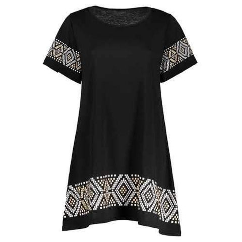 Geometry Print Mini T-Shirt Dress - Black L