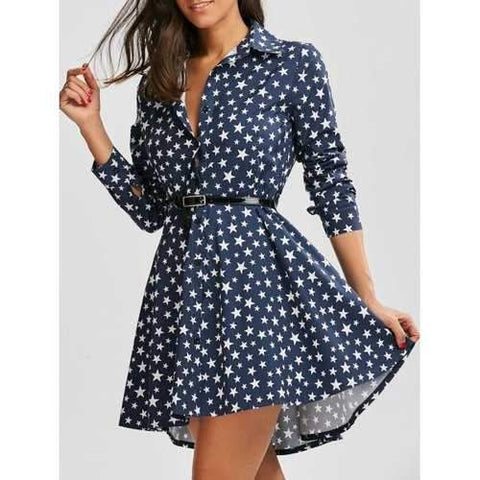 Polka Dot Star Print Mini Dovetail Dress - Deep Blue S