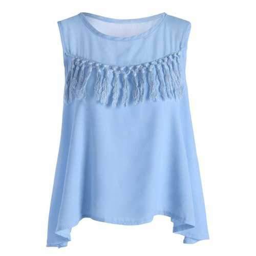 Tassel Chiffon Tank Top - Blue M