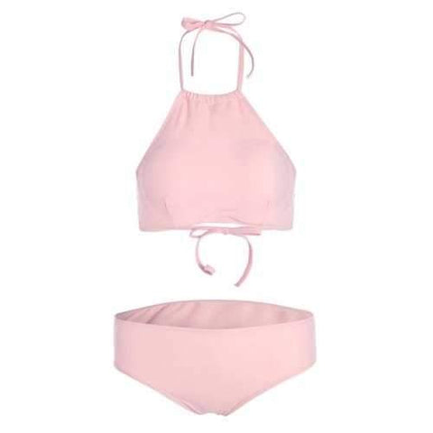 Halter Strappy Junior Bikini Set - Baby Pink M