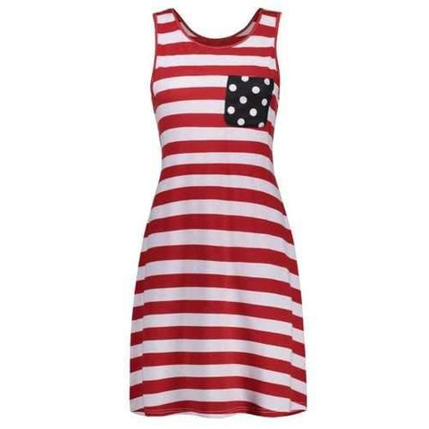 American Flag Print Mini Trapeze  Dress - Red M