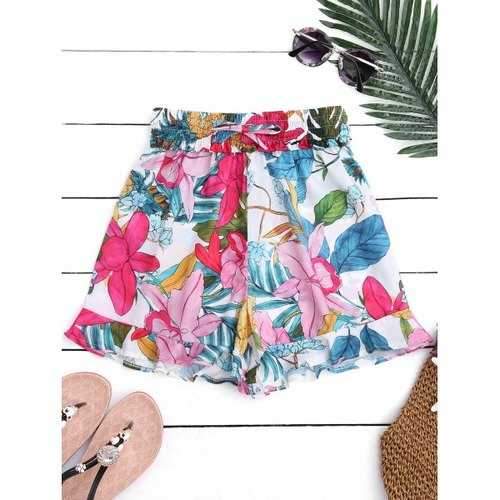 Drawstring Flounce Floral Shorts - S