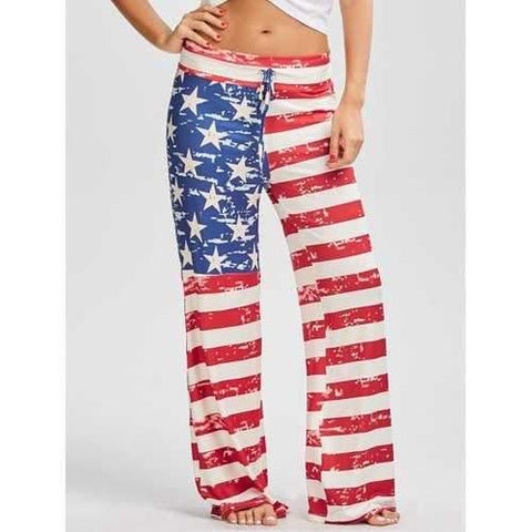 Patriotic American Flag Print Drawstring Pants - Red S