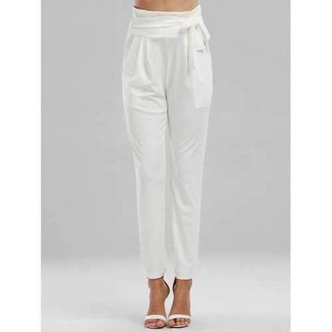 Tie Waist Skinny Pants - White S