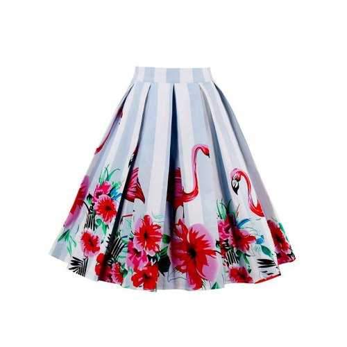 High Waist Animal Floral Print A Line Skirt - Red L