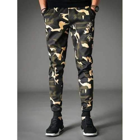 Drawstring Patches Camouflage Print Jogger Pants - Acu Camouflage 2xl