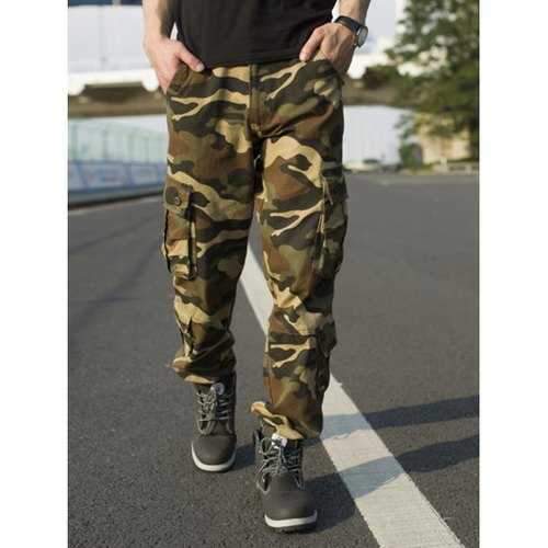 Muti-pocket Camo Print Cargo Pants - Yellow 34