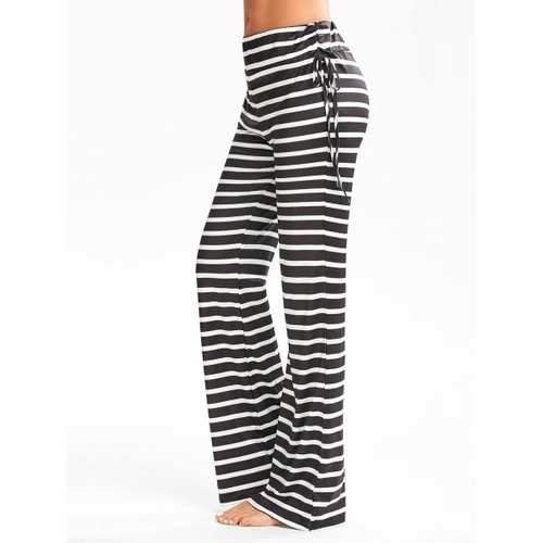 Striped Elastic Waisted Flare Pants - White And Black S