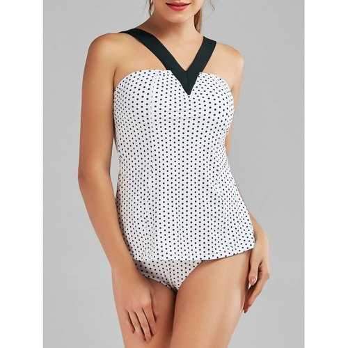 Polka Dot Blouson One Piece Swimwear - White And Black Xl