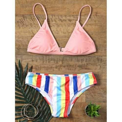 Rainbow Striped Print Skimpy Bikini - M