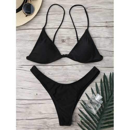 Micro Spaghetti Strap Bikini Set - Black L