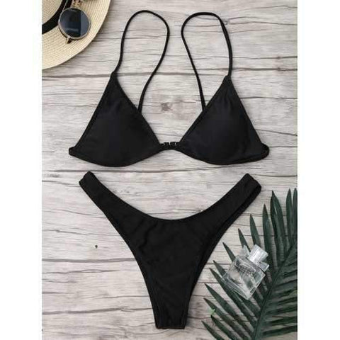 Micro Spaghetti Strap Bikini Set - Black L