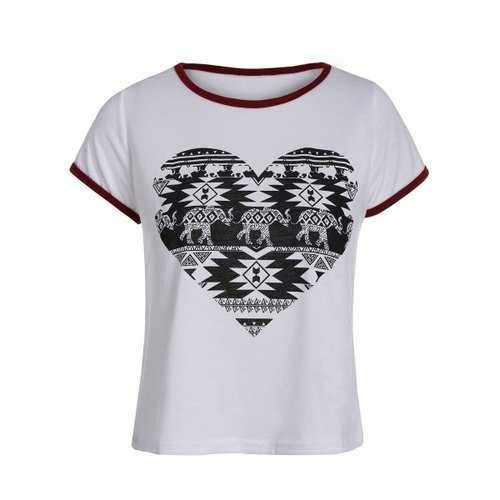 Tribal Print Ringer Crop Top - White L