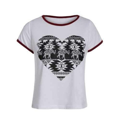 Tribal Print Ringer Crop Top - White L