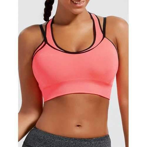 Padded Strappy Double-Layered Sports Bra - Orangepink M