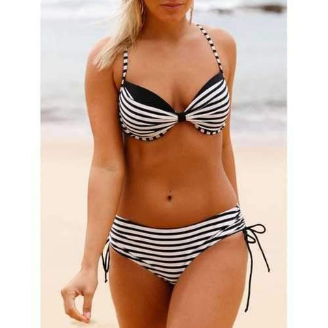 Underwire Push Up Striped Bikini Set - Stripe M