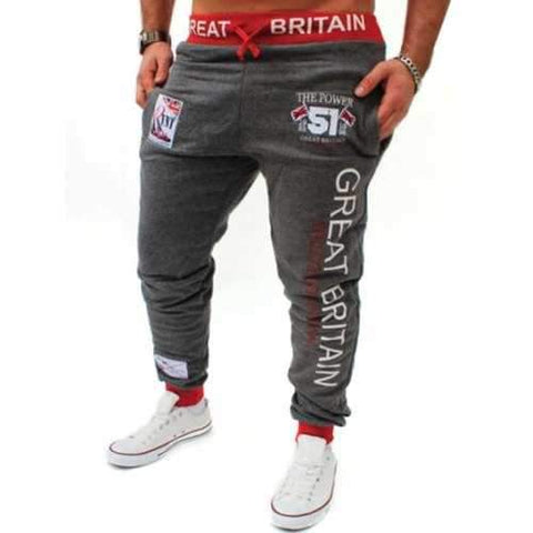 Drawstring Rib Panel Graphic Print Jogger Pants - Deep Gray M