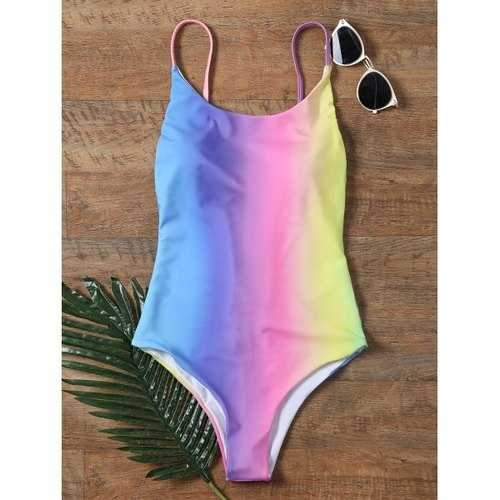 Colorful Backless One Piece Ombre Swimwear - L