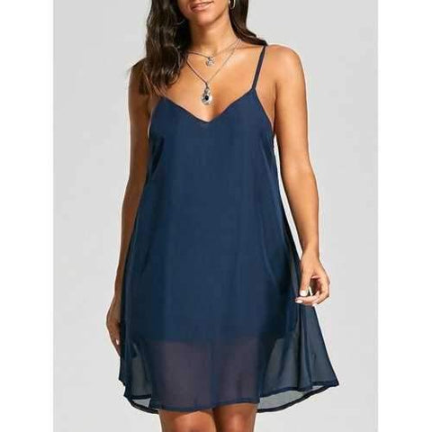 Back Criss Cross Cami Dress - Purplish Blue M