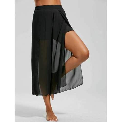 High Waist Chiffon  Palazzo Ankle Pants - Black M