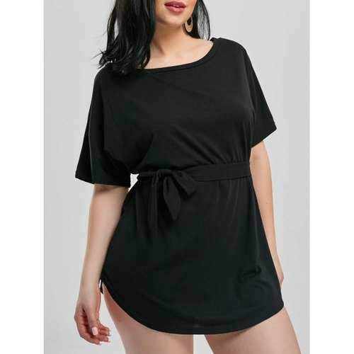 Casual Mini Dress with Belt - Black 2xl