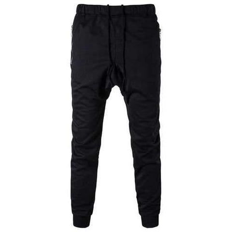 Zip Pocket Drop Crotch Drawstring Jogger Pants - Black 3xl