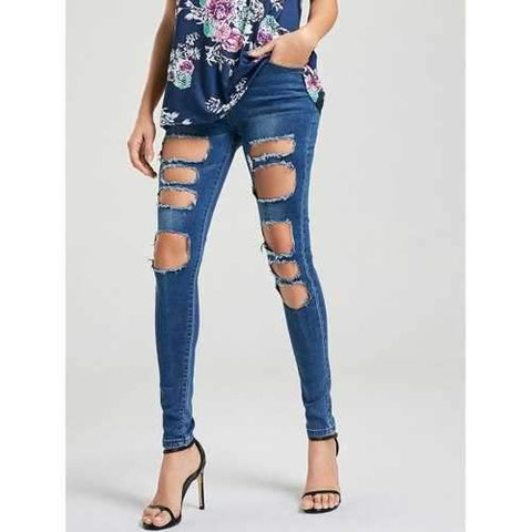 Cat's Whisker Ripped Jeans - Blue S