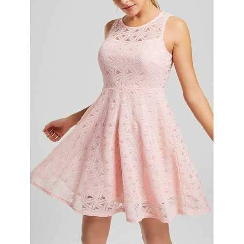 Sleeveless Lace Mini Cocktail Dress - Pink 2xl