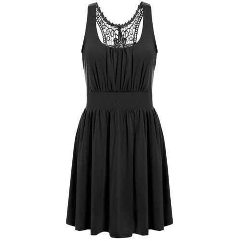 Crochet Insert Mini Sleeveless Dress - Black Xl