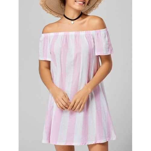 Off The Shoulder Stripe Dress - Papaya Xl