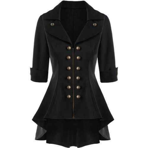 Double Breasted Short Flare Trench Coat - Black M