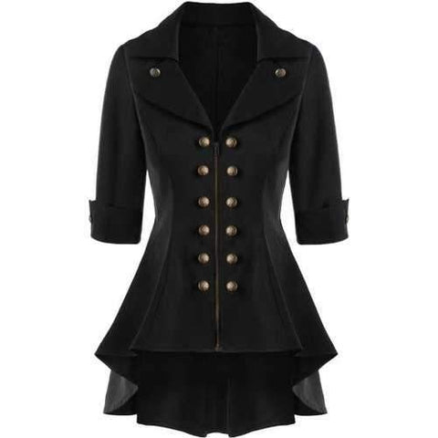 Double Breasted Short Flare Trench Coat - Black M