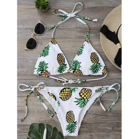 Pineapple String Bikini Set - White L