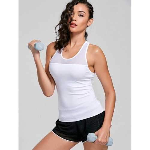 Cutout Racerback Mesh Insert Sporty Tank Top - White L