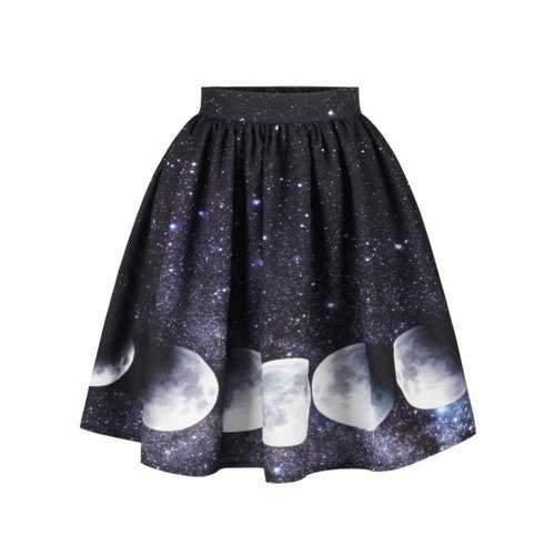 Starry Sky and Moon Print Galaxy Skirt - M