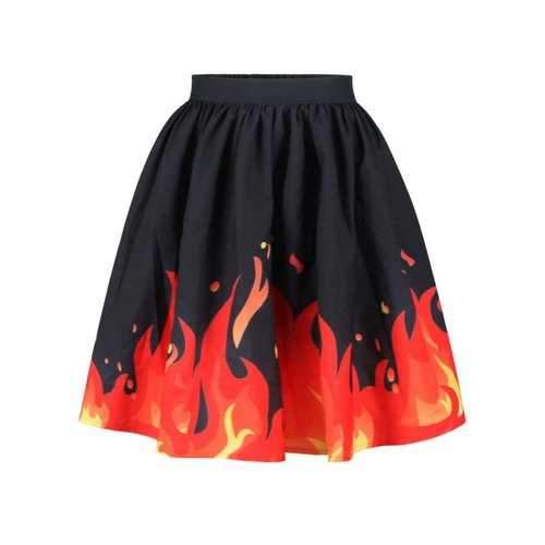 High Waist Flame Print Skirt - M