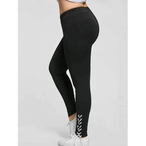 Plus Size Lace Up Skinny Pants - Black Xl