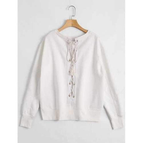 Pullover Back Lace Up Sweatshirt - White S