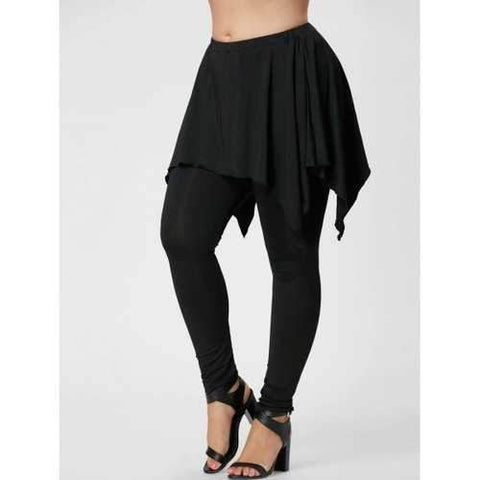 Plus Size Handkerchief Skirted Pants - Black Xl