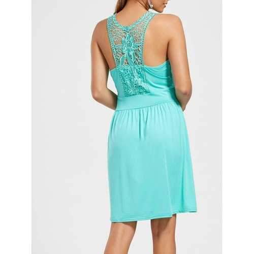 Ruched Lace Racerback Sleeveless Casual Dress - Seaside Xl