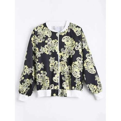 Plus Size Zip Up Printed Bomber Jacket - Black 4xl