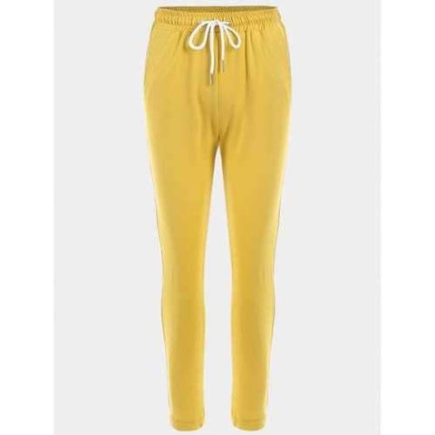 Drawstring Sports Pants - Yellow S