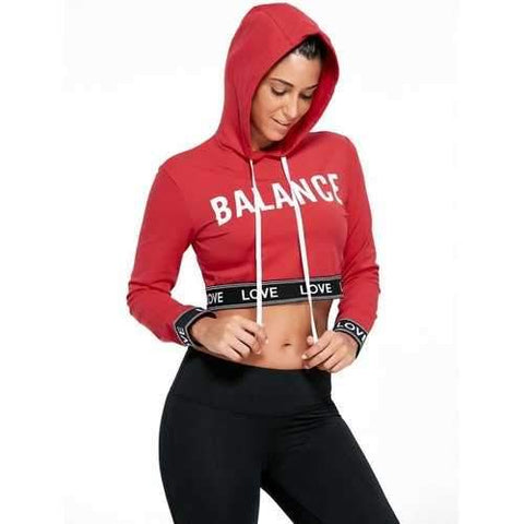 Balance Graphic Sports Crop Hoodie - Red L