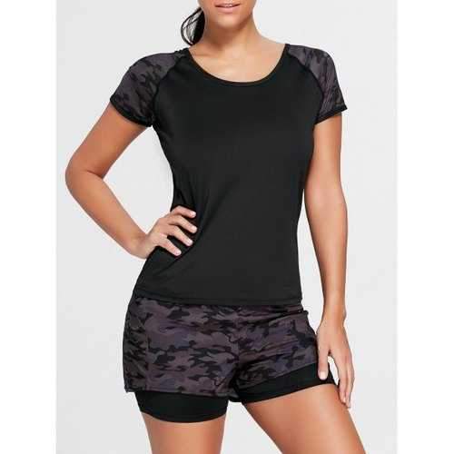 Camo Short Sleeve Sports Raglan Tee - Black L