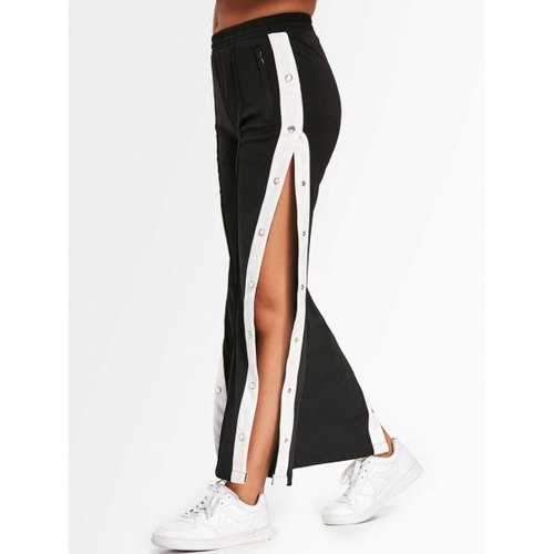 Color Block Side Snap Button Pants - Black M