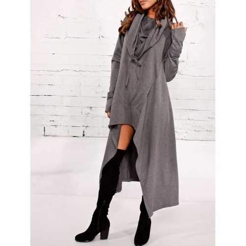 Kangaroo Pocket Asymmetric Maxi Hoodie - Deep Gray 2xl