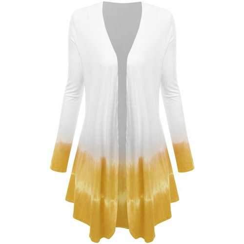 Plus Size Ombre Open Front Duster Coat - Yellow Xl